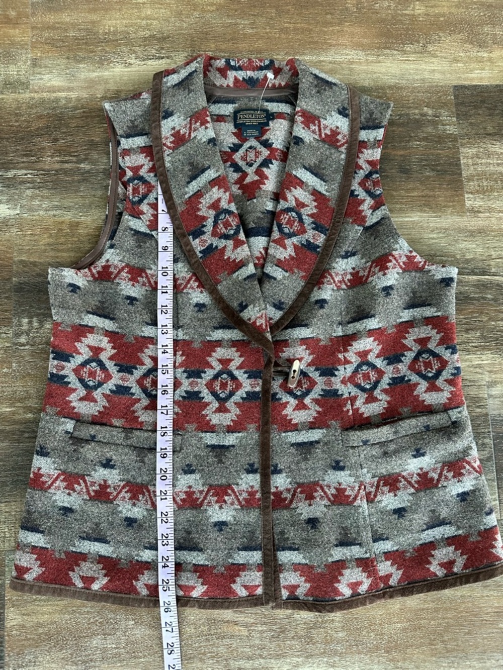 Pendleton Brown Gray Red Patterned Shawl Collar Vest - Picture 8 of 9
